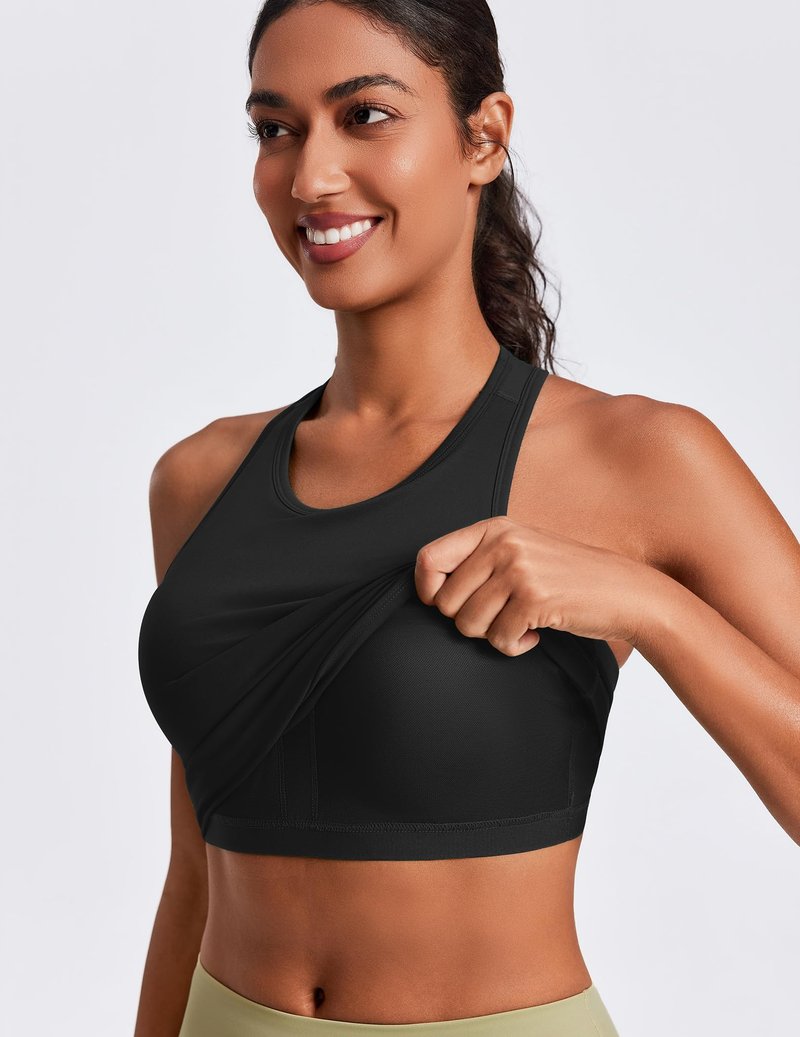 PINSPARK Workout Tank Tops for Women Padded Athletic Tops Sleeveless Yoga Shirt Moisture Wicking Running Tank, Black M