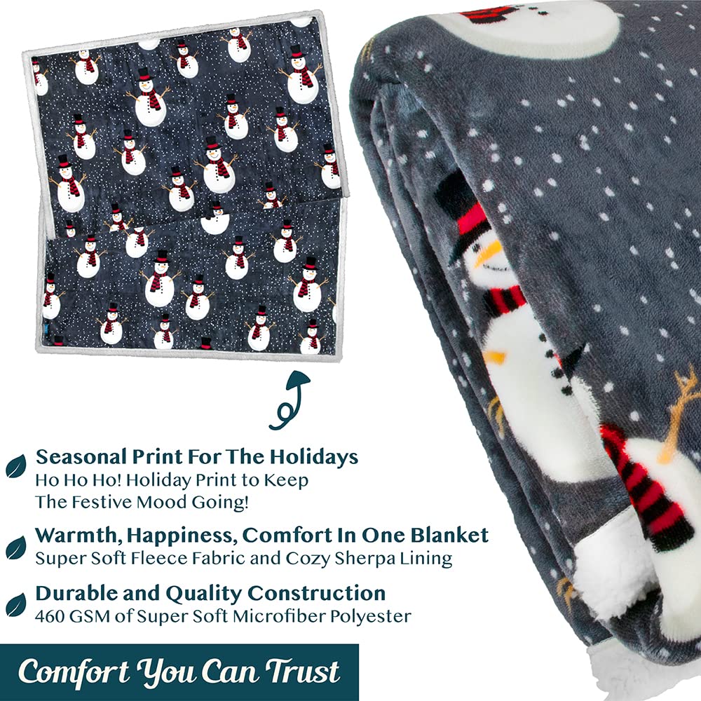 PAVILIA Premium Christmas Sherpa Throw Blanket | Snowman Decoration, Fleece, Plush, Warm, Cozy Reversible Microfiber Holiday Blanket 50 x 60