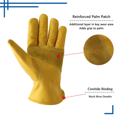 HLDD HANDLANDY 2 Pairs Cowhide Leather Work Gloves for Men & Women, Reinforced Durable Palm, Heavy Duty for Construction, Welding, Yardwork, Farm, Mechanic, Gardening, Driving