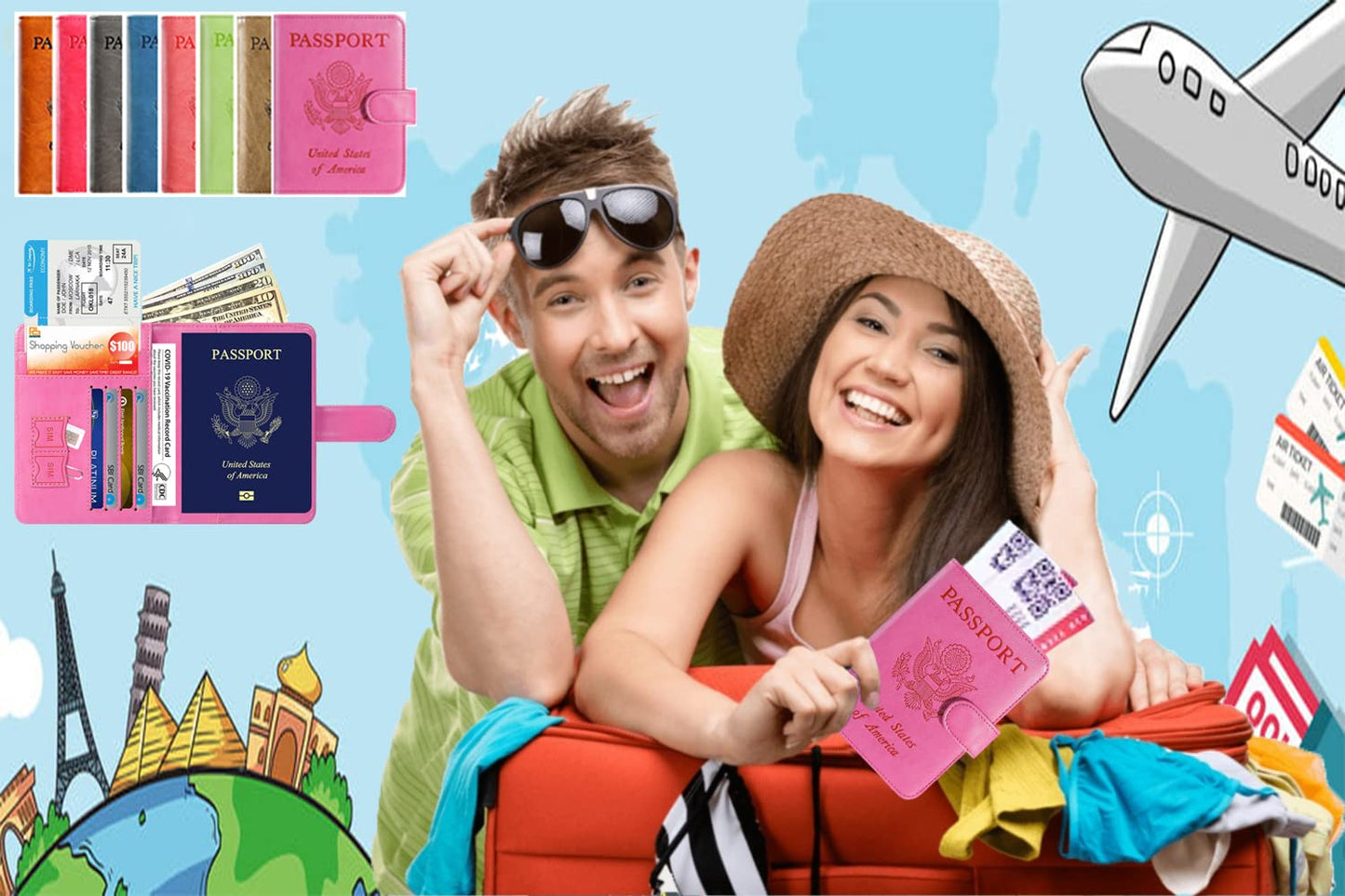 Passport Holder Cover Wallet RFID Blocking Leather Card Case Travel Accessories for Women Men (Pink)
