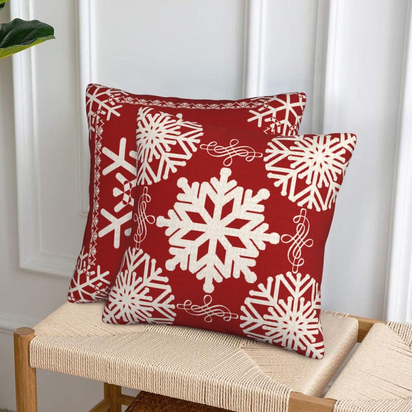 NIDITW Set of 2 Sister Birthday Gift Joy Peace Noel Beautiful Snowflakes Body Red Cotton Burlap Linen Throw Pillow Case Cushion Cover Sofa Outdoor Decorative Square 18X18 Inches
