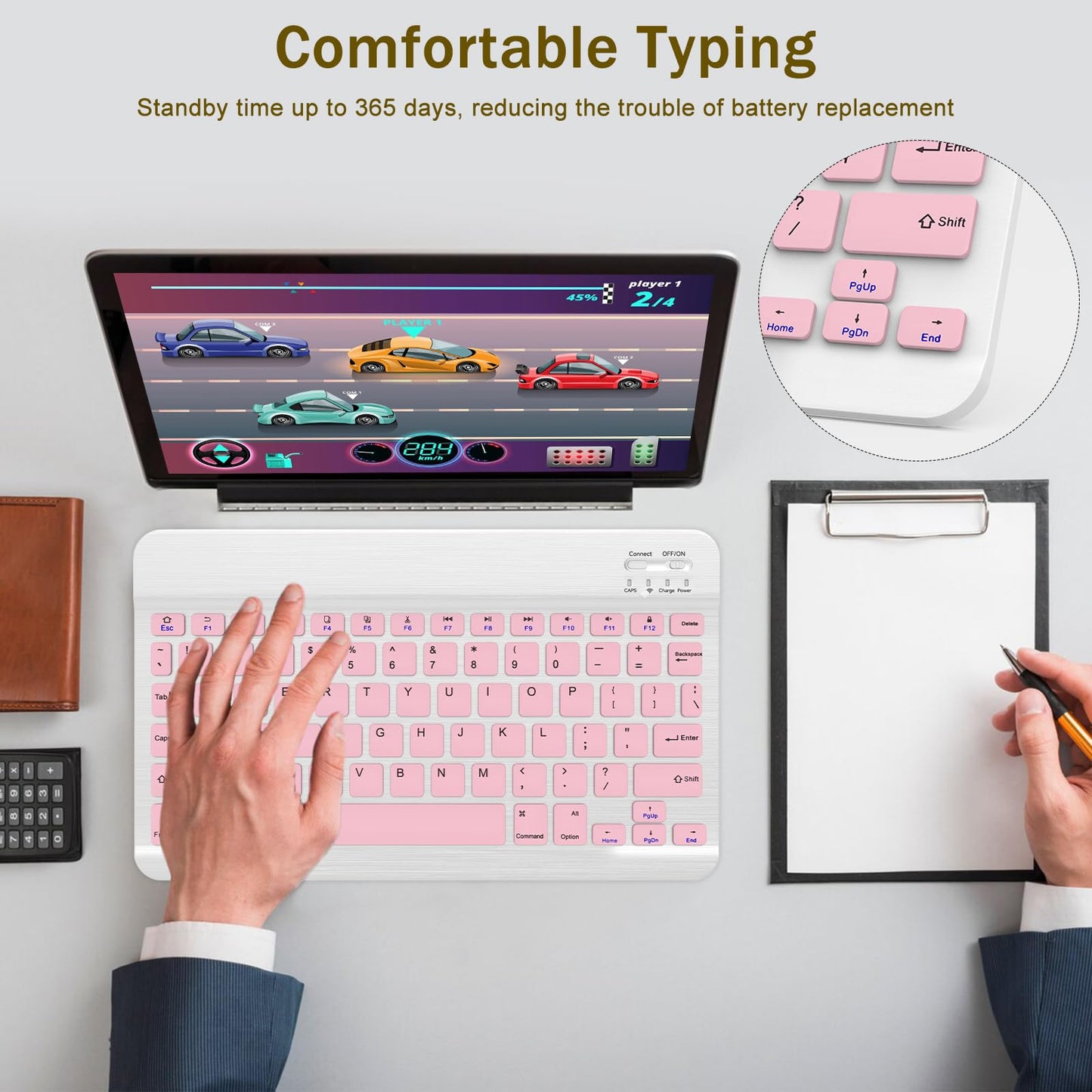 Rechargeable Bluetooth Keyboard and Mouse Combo, Universal Ultra-Slim Wireless Keyboard Mouse Set for Android Windows iPad iPhone Samsung Tablet Portable Compact Keyboard Set (Black)