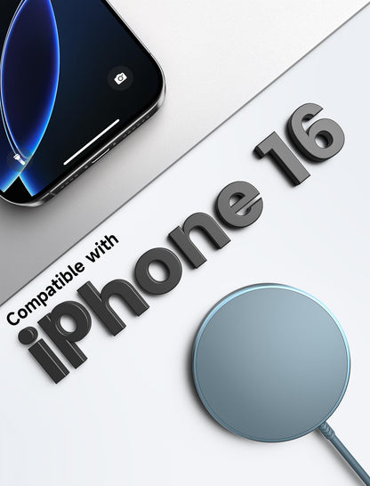 JSAUX Magnetic Wireless Charger Compatible with MagSafe Charger/iPhone 16e/16/16 Plus/16 Pro/16 Pro Max/15 14 13 12 Series, Wireless Mag Safe Charging Pad, Mag Charger (Blue)