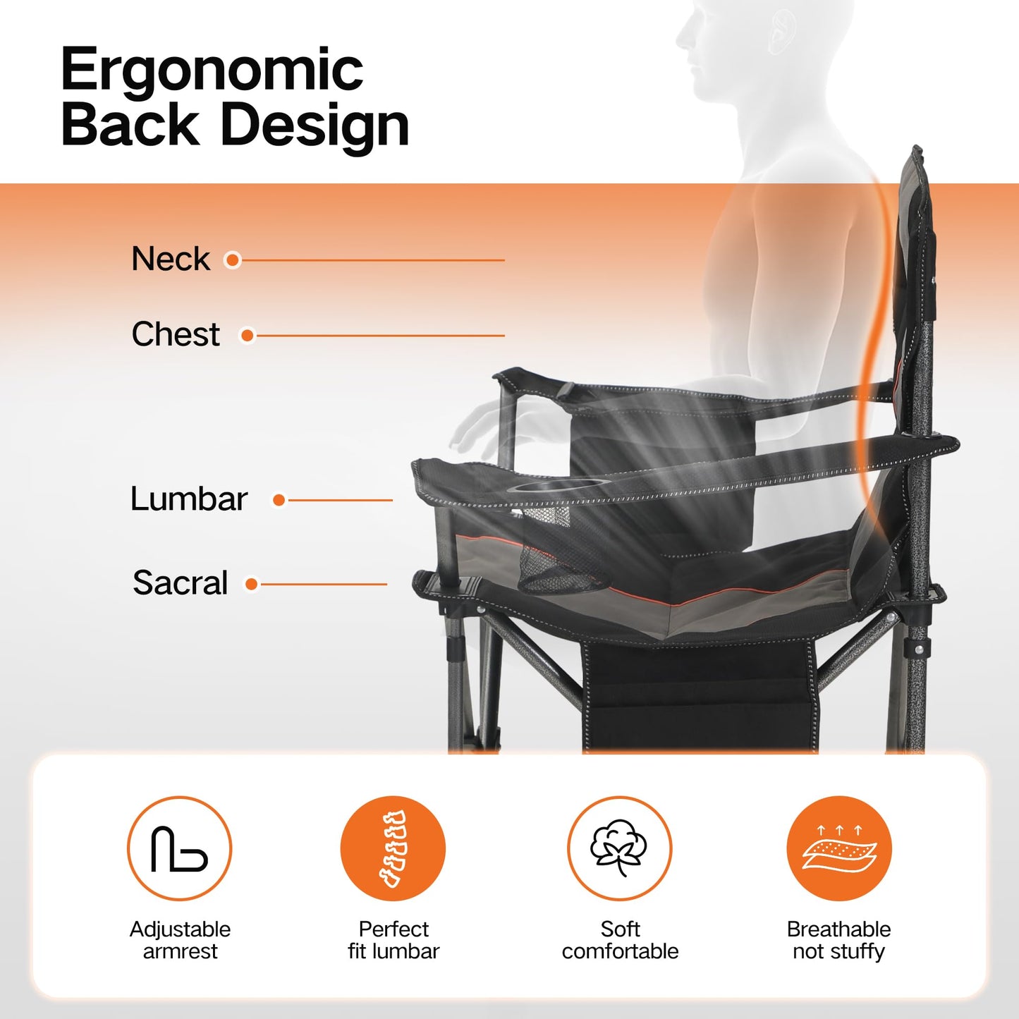 ALPHA CAMP Folding Camping Chair for Adults, Oversized Heavy Duty Lawn Chairs with Cooler Bag, Cup Holder & 600D Oxford Fabric, Folding Chairs for Outside Support 450 LBS,Outdoor Chair 2 Pack