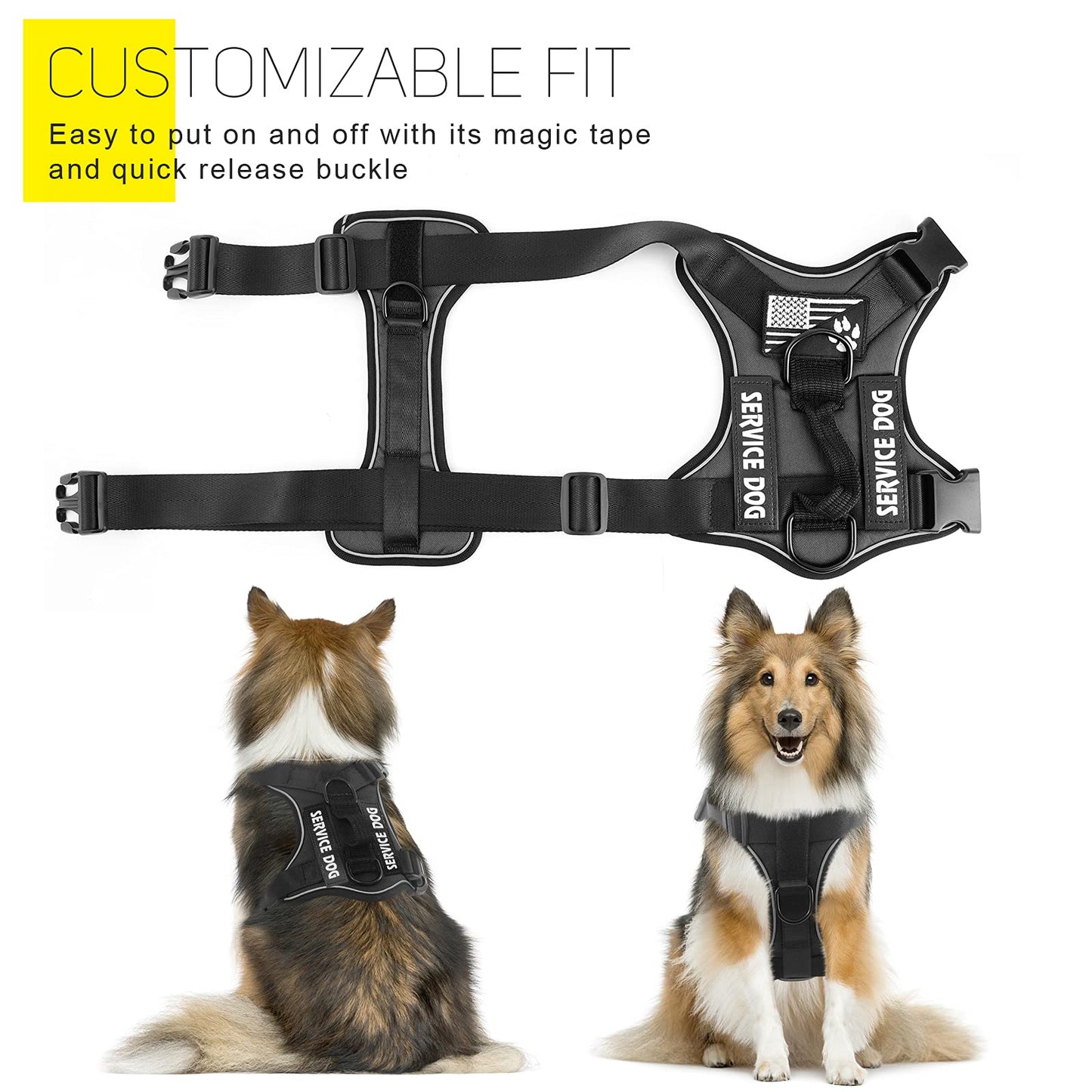 Demigreat Service Dog Harness, Reflective Dog Vest Harness with 5 PCS Patches, Adjustable Soft Oxford Pet Harness, Inner Layer Mesh, Easy to Control for Dogs