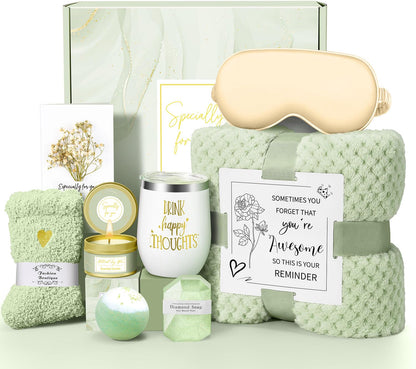 Happy Birthday Gifts for Women Mom Her Friend Sister Wife Grandma, Self Care Gifts Get Well Gifts Unique Relaxing Spa Gift Basket Set, Christmas Gifts for Women Mom Grandma (Sage Green)