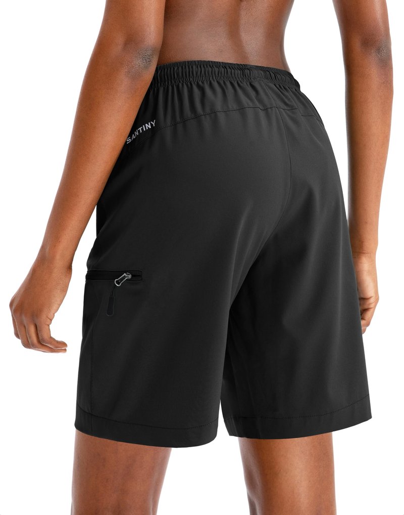 SANTINY Women's 5''/ 7''/9'' Hiking Cargo Shorts Quick Dry Lightweight Summer Shorts for Women Athletic Golf Zipper Pockets(Black_3XL)