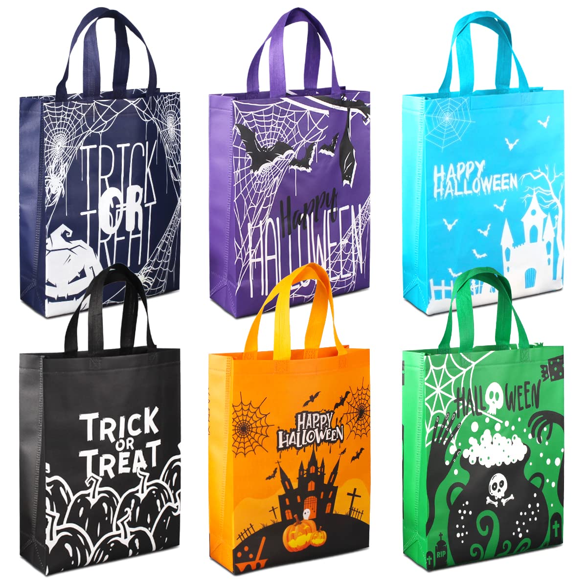 Aviski 6PCS Halloween Trick or Treat Bags, Non-Woven Large Gift Tote Bags with Handles for Gifts Wrapping, Party Supplies, 15 * 11.8 * 3.9inch