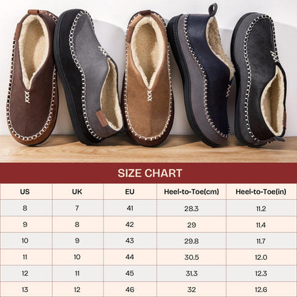 EverFoams Men's Micro Suede Memory Foam Moccasin Slippers with Fuzzy Sherpa Lining and Anti-skid Sole Black Size 9 UK