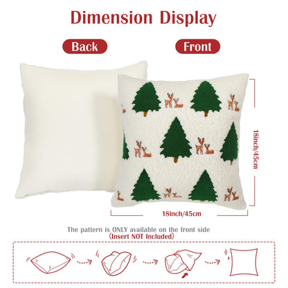 Lewondr Christmas Pillow Covers 18x18 inch, 2 Pack Christmas Throw Pillow Covers with Reindeer Embroidery, Soft Velvet Xmas Tree Pillows Cover for Living Room Couch Sofa Bed Home Decoration, Beige
