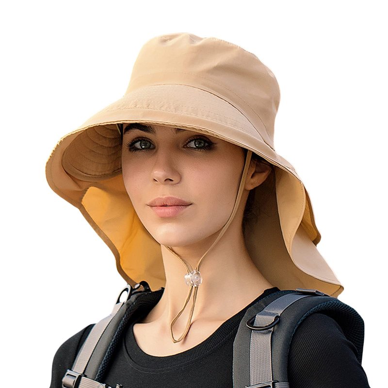 Packable Extra Large Brim Floppy Sun Hat Reversible UPF 50+ Beach Sun Bucket Hat (A-Khaki)