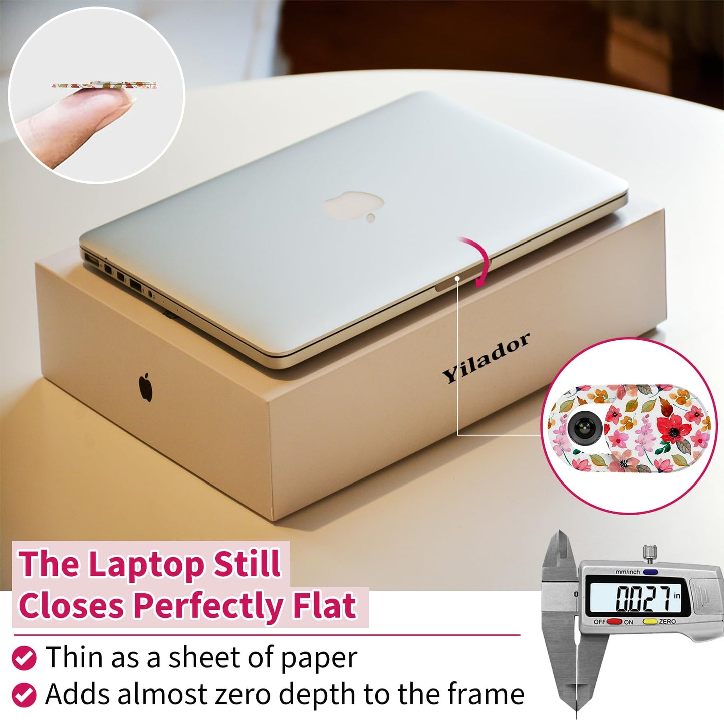 Laptop Camera Cover Slide Cute, Ultra Thin Webcam Cover for iPhone iPad MacBook Pro Computer iMac Cell Phone PC Accessories, Camera Blocker Slider, Great for Privacy - Flowers (3*Flowes)