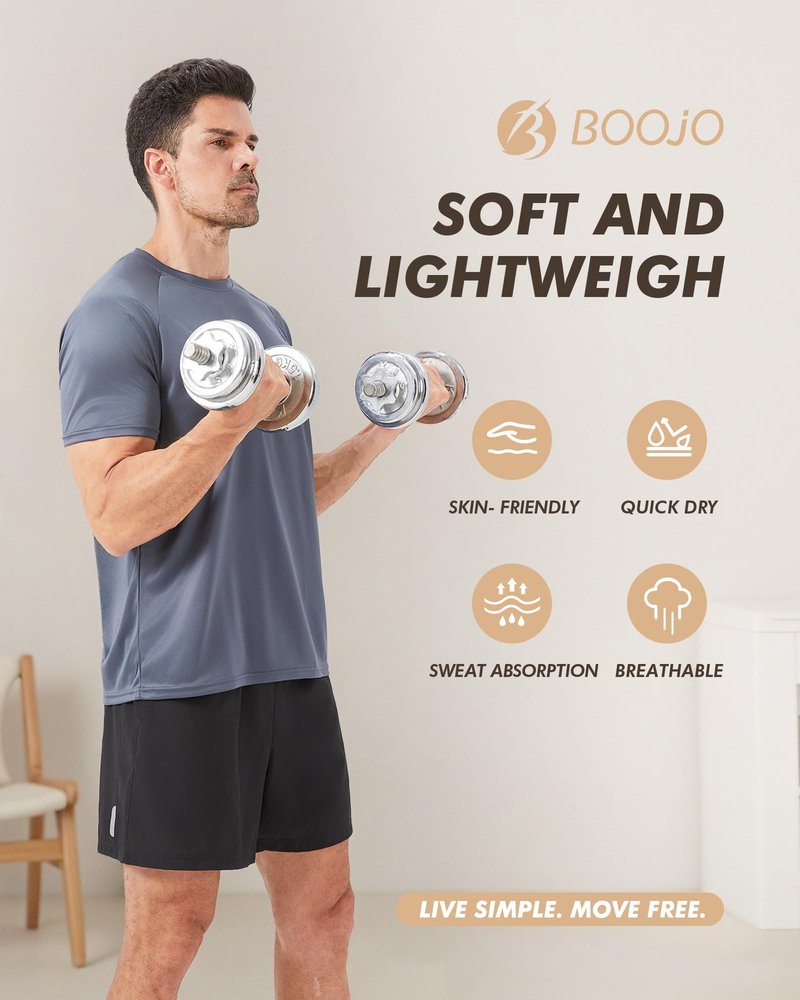 BOOJO Workout Mens Shirts - Casual Black Quick Dry Moisture Wicking T-Shirts Crew Neck Short Sleeve for Gym Athletic Running