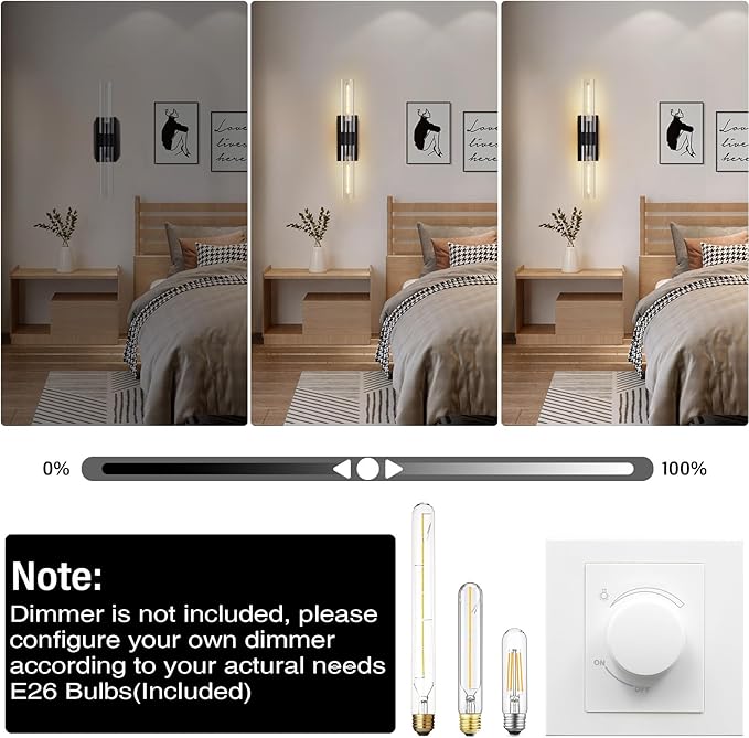 Modern Wall Sconces Set of 2, 22.8", 2-Light Indoor Wall Mounted Sconces with Glass Shade, Bathroom Black Vanity Light for Living Room,Hallway Entryway Stairway