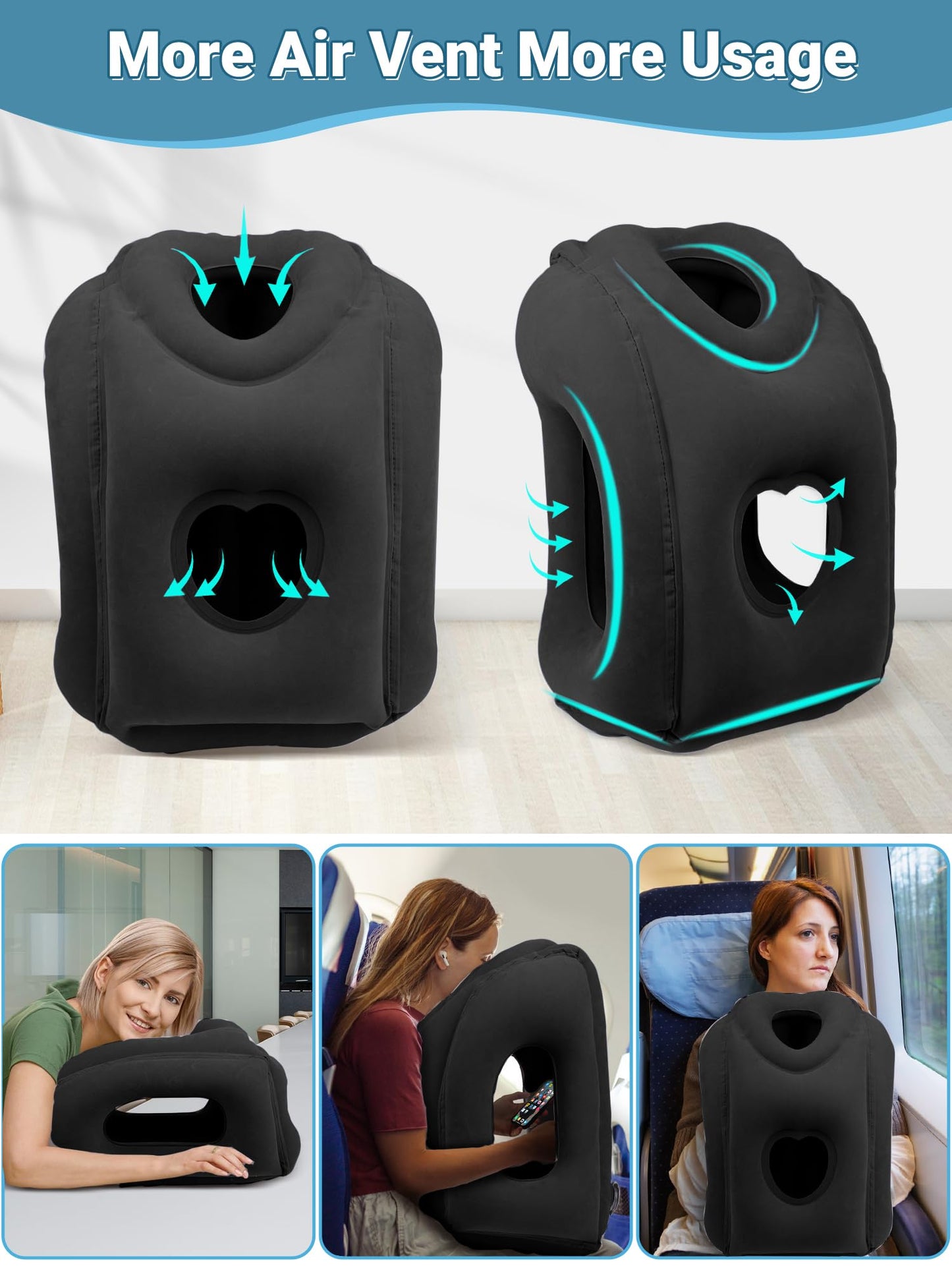 Maliton Inflatable Travel Pillow for Airplane Comfortable Sleeping to Relieve Neck and Shoulder Pain, Support Head Inflatable Pillow for Long Flights, Used for Airplanes, Cars, Trains, Office(Black)