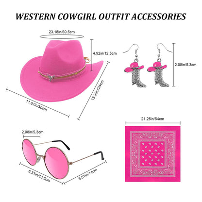 HyperFun Cowgirl Outfits for Women Western Costume Accessories Cowboy Hat Tassels Fringe Vest Earring Hippie Glasses Bandana For Halloween