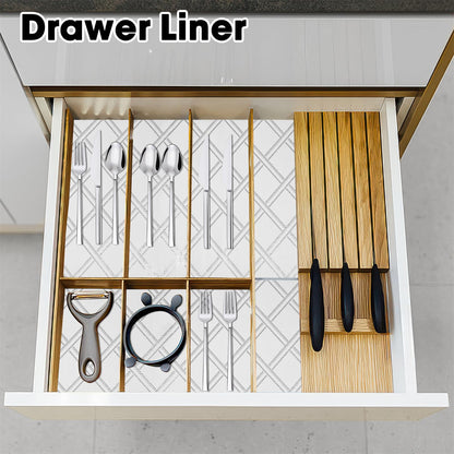 Drawer and Shelf Liner for Kitchen Cabinets Non-Adhesive Cabinet Liners for Shelves Strong Grip Non Slip Waterproof Cupboard Liner for Dresser Refrigerator, Bathroom,Silver Geometric,17.5IN X 10FT