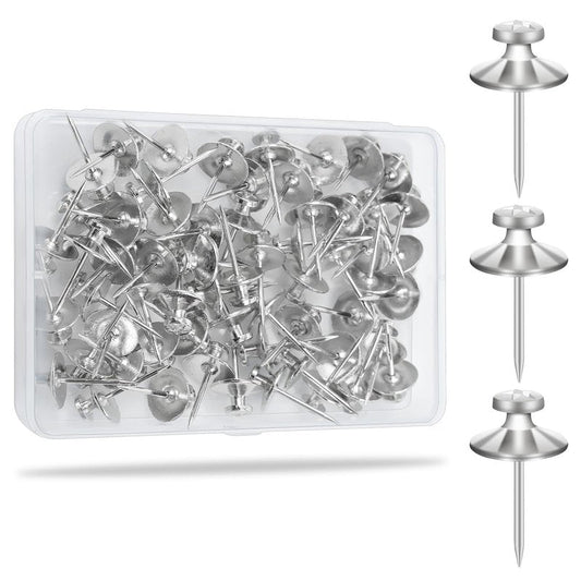 KURUI 60Pcs Double Headed Nails for Hanging Pictures, Wall Hangers Without Nails, Thumb Tacks for Wall, Renter Friendly Decor Push Pins for Tapestry Frame Art, Picture Hangers-Silver