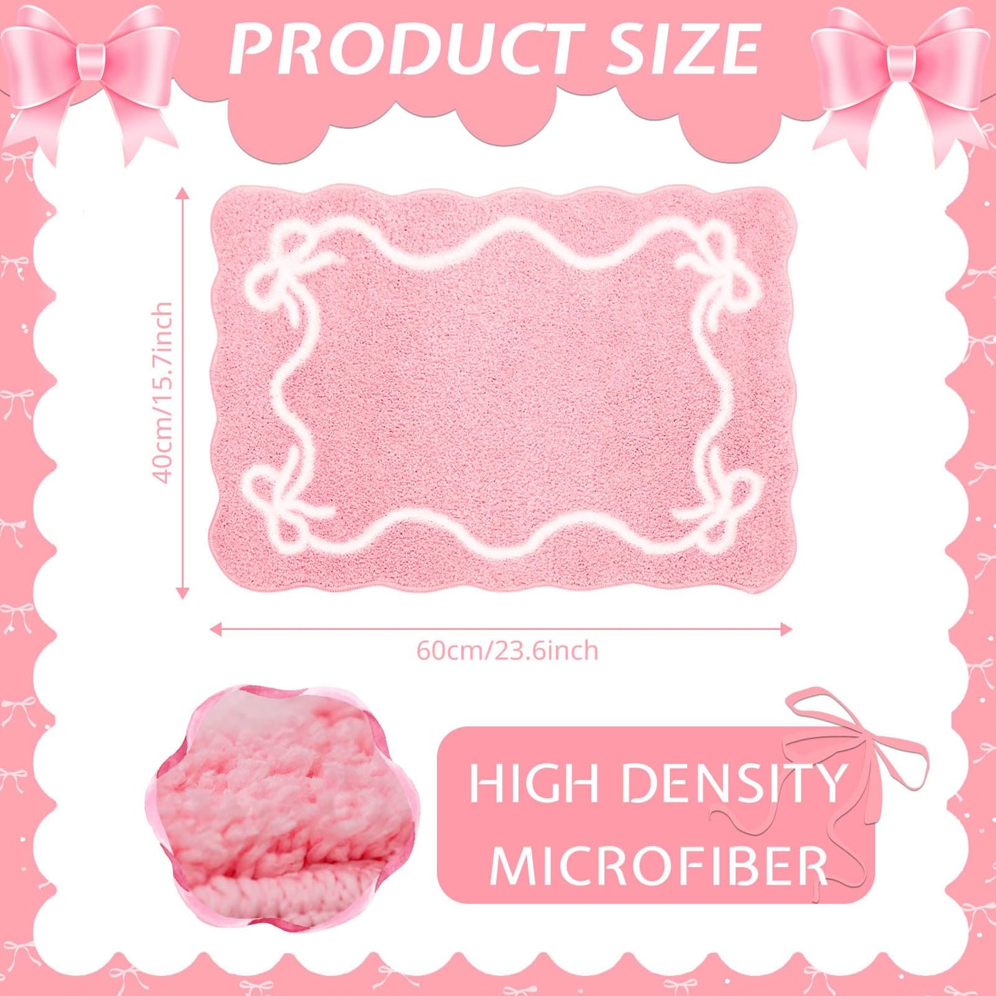 Mocsicka Pink Bow Bath Mat Cute Bow Bathroom Rug Super Soft Absorbent Bathroom Rugs Non Slip Bath Mat Machine Washable Rug for Bathrooms 16x24 inches (Pink, 40x60cm)