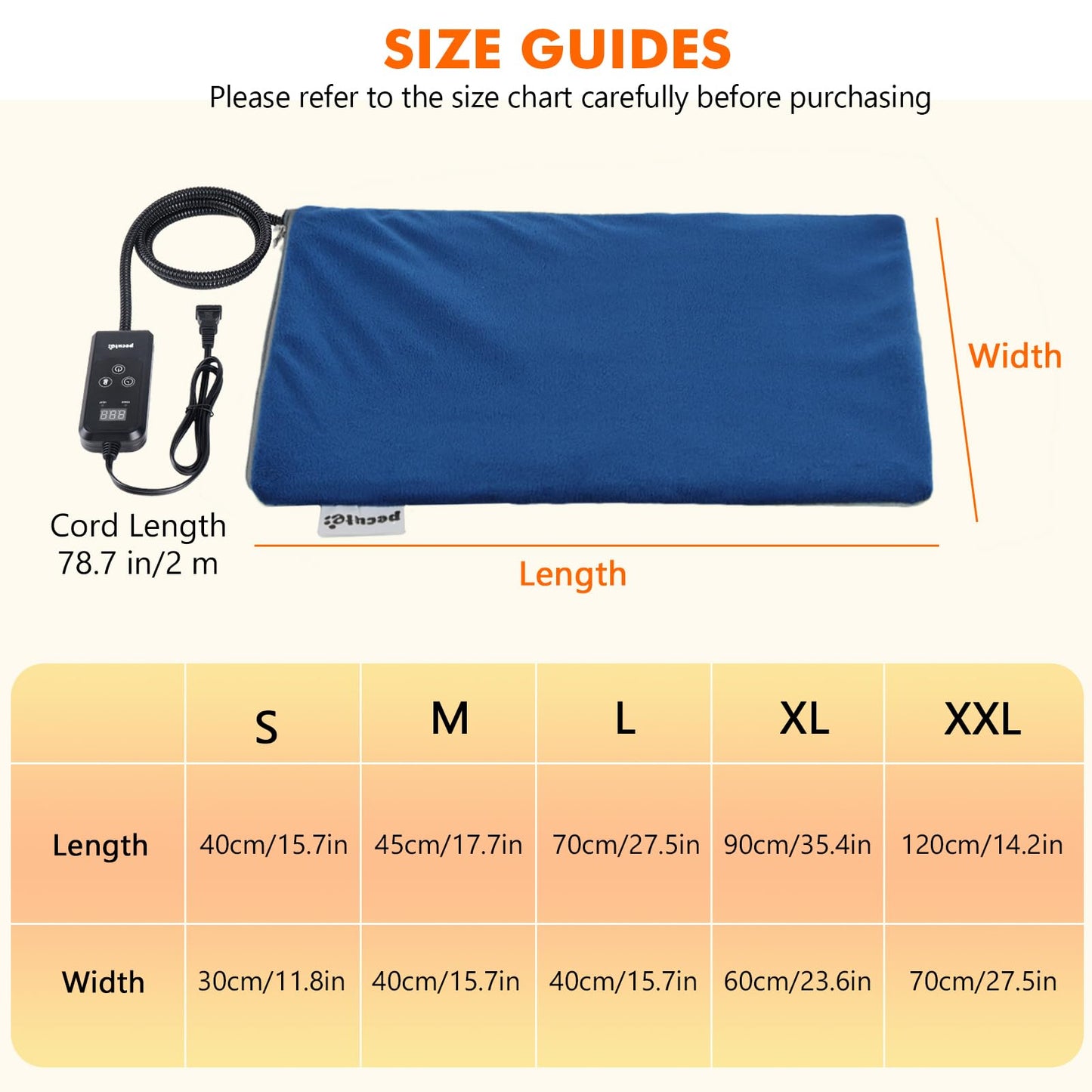 pecute Pet Heat Pad, 6 Adjustable Temperatures and Timer Controller Electric Heating Pad Waterproof with Removable Flannel Cover and Flame Retardant Cotton, Soft Cosy for Puppies Kittens (S,30x40cm)