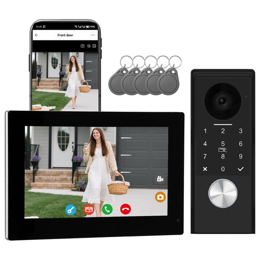 KeonBell Video Door intercom 2-Wired, doorbell withCamera, Full HD Camera, Door intercomSupports Password, 7" WiFi Monitor andTuya APP, 2-Way Audio, Unlock for HomSecurity System