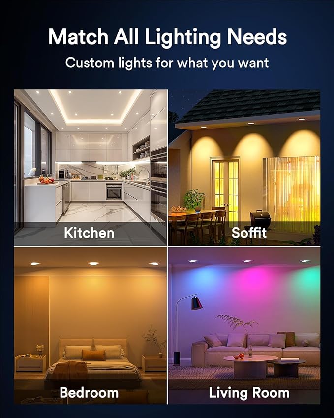 Lumary Smart Gimbal Recessed Lighting 4 Inch, 355°+20° Adjustable RGBWW WiFi Ceiling Light, Work with Alexa Google, Canless LED Downlight with J-Box, 9W 780LM CRI90, 1PC