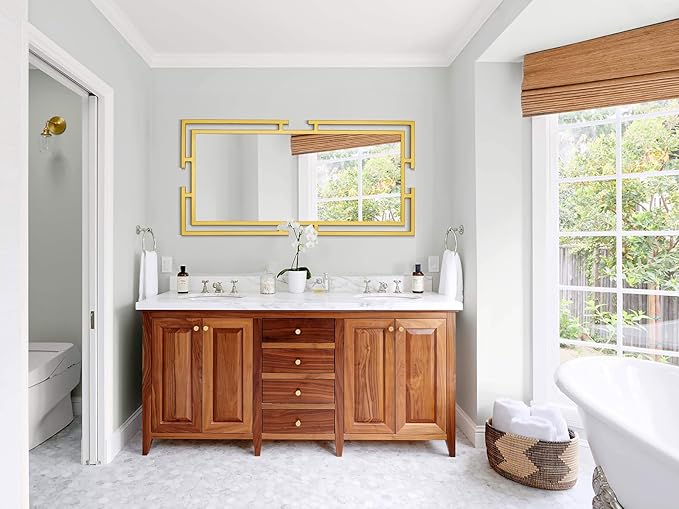 Large Mirror Wall Decor, 46.5"x23" Gold Mirror with Metal Frame for Bedroom, Living Room, Bathroom, Horizontal/Vertical