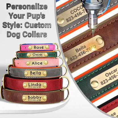 SEOUGEE Genuine Leather Dog Collar Personalised, Soft Padded Leather Dog Collars Heavy Duty with Custom Engraved Name Plate Adjustable for Small Medium Large Dogs (M, Brown 28-37cm)