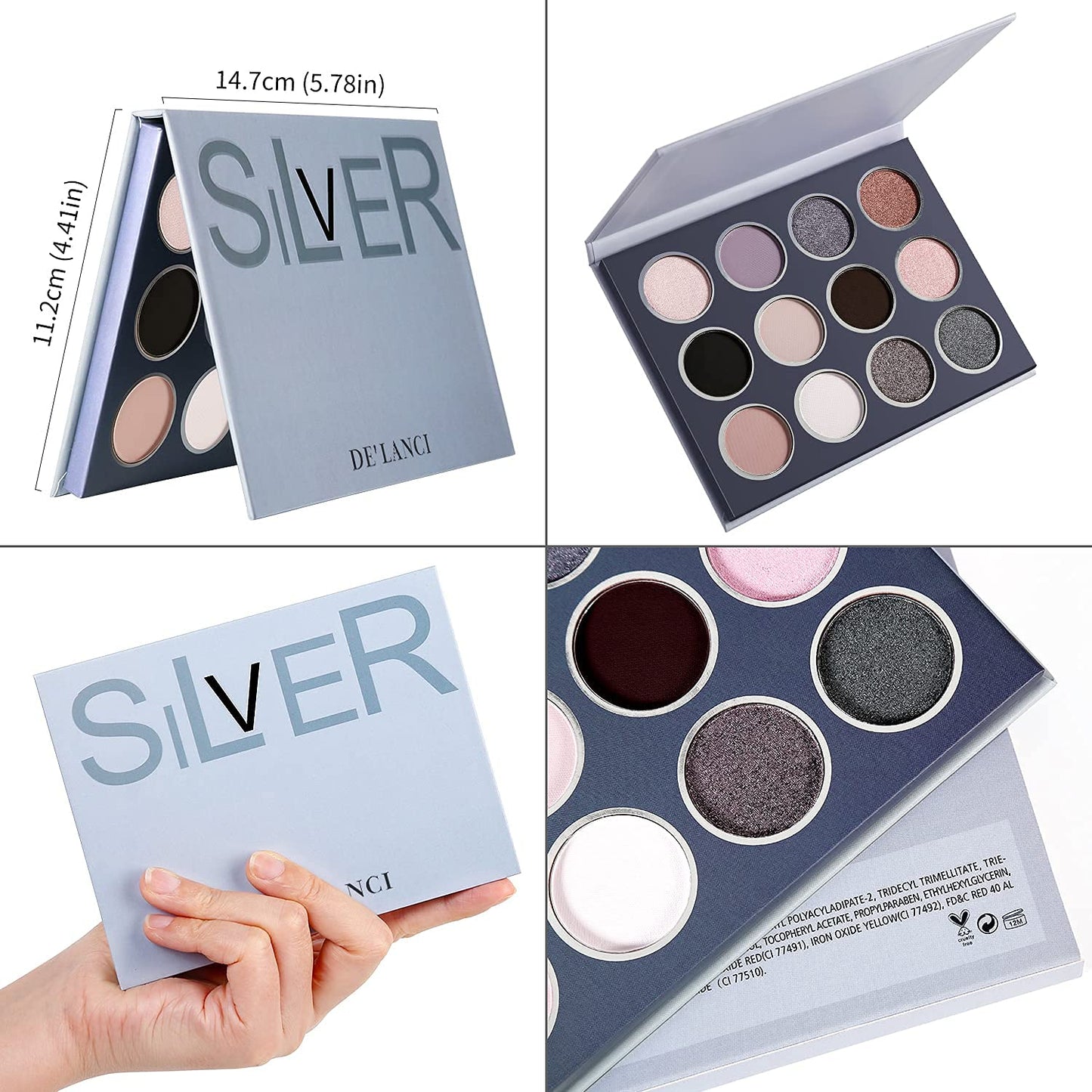 DE'LANCI Smokey Grey Eyeshadow Palette, Black Gray Smoky Eye Shadow Pallet Goth Halloween Makeup, Matte Shimmer Neutral Silver Eyeshadow Pallets, Long Lasting Natural Nude Makeup Palette, Cruelty Free