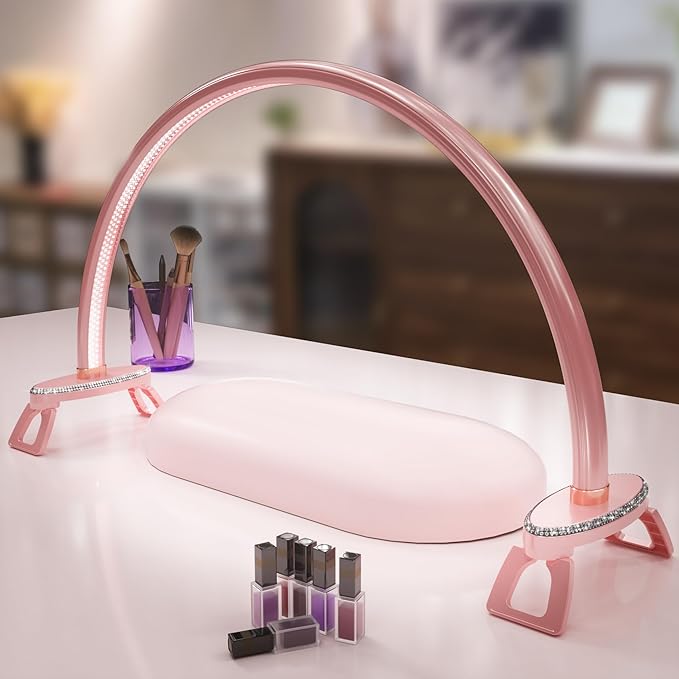 Half Moon Light Nail for Desk led lamp tech Manicure Foldable Arch Professional Art Eyelash Table Techs Beauty Tattoo spa White Artistic Desktop Lager Sized lash Shade Lashes Makeup Eye-Caring