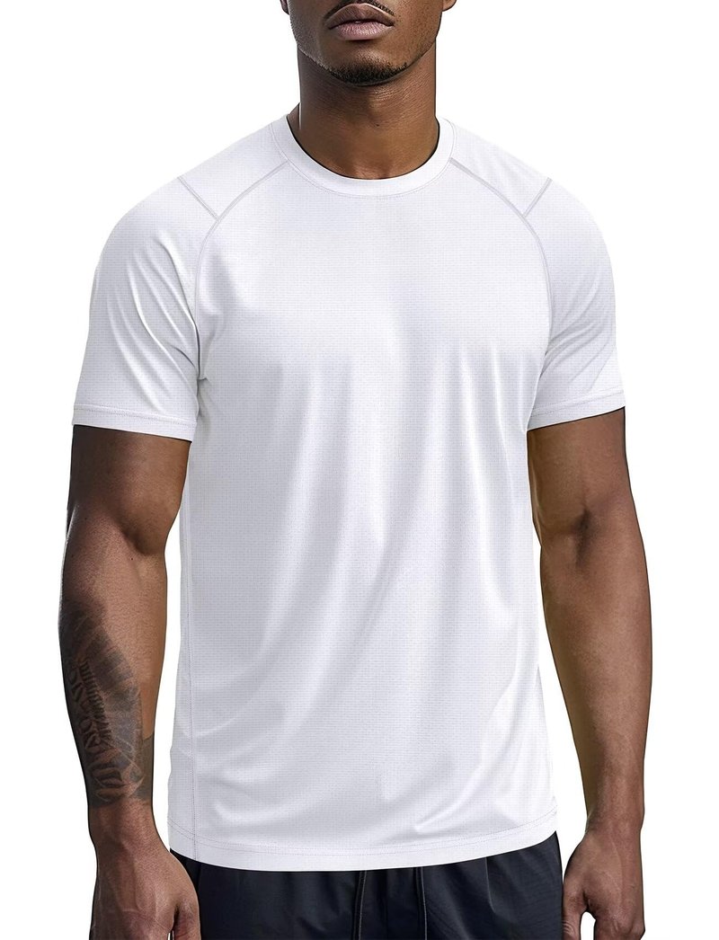 Mens Workout Shirts Dry Fit(White,L)