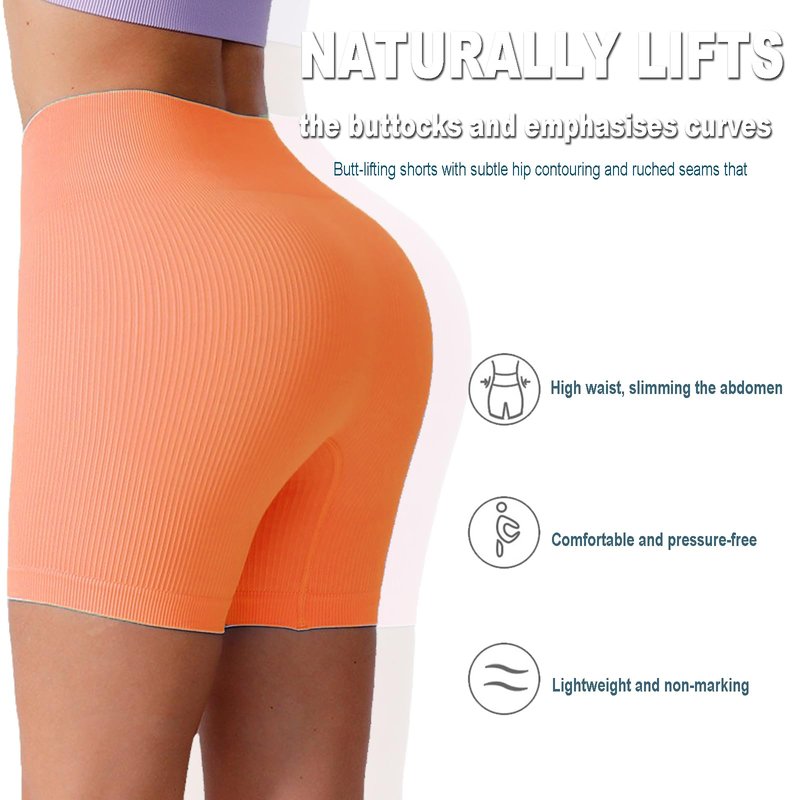 WXUP HOPS Women Athletic Shorts-High Waisted Butt Lifting Workout Pants-Seamless Scrunch Biker Shorts for Gym,Yoga,and Running(Orange M)