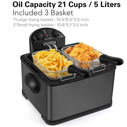 Secura 1700-Watt Stainless-Steel Triple Basket Electric Deep Fryer with Timer Free Extra Odor Filter, 4L/17-Cup, Red