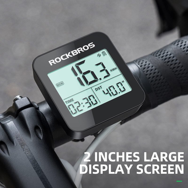 ROCKBROS GPS Bike Computer with Mount, Cycling Computer with Automatic Backlight, Bicycle Odometer IPX6 Waterproof and 600mAH Battery Large Display Screen