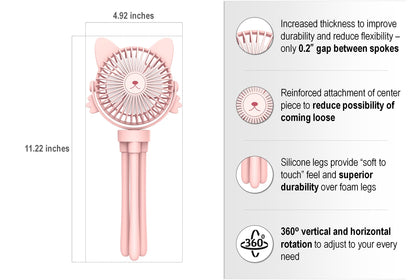 FANimal Portable Stroller Fan for Baby – Rechargeable Handheld & Clip-On USB Fan, Stroller Accessories with Night Light (Pink)