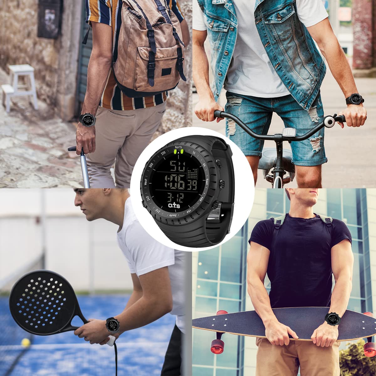 PALADA Men's Digital Sports Watch Waterproof Tactical Watch with LED Backlight Watches for Men (Black)