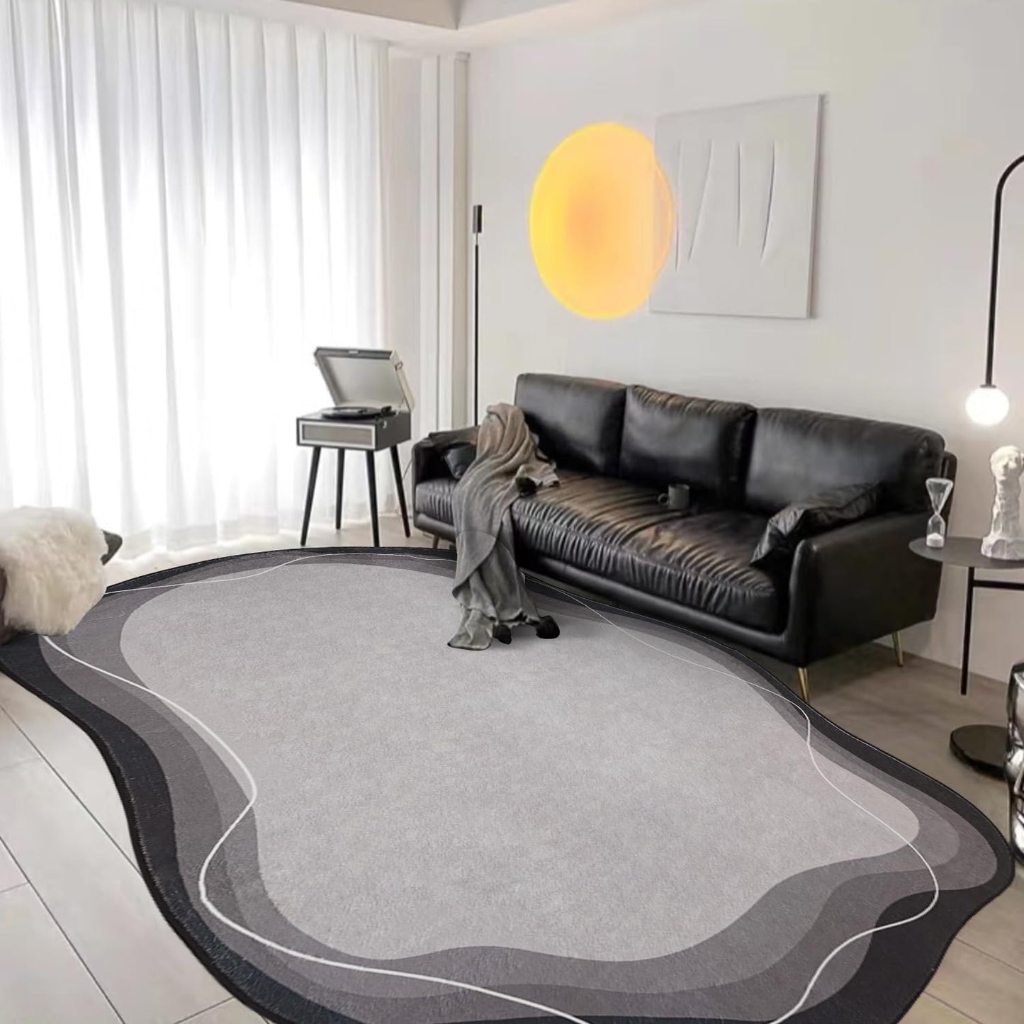 Poowe Area Rug Indoor Vintage Living Room Carpet Kitchen Washable Distressed Cloud Waves Edge Bedroom Rugs Retro Accent Throw Carpet for Office Dining Room Bathroom-Grey 4' x 6'