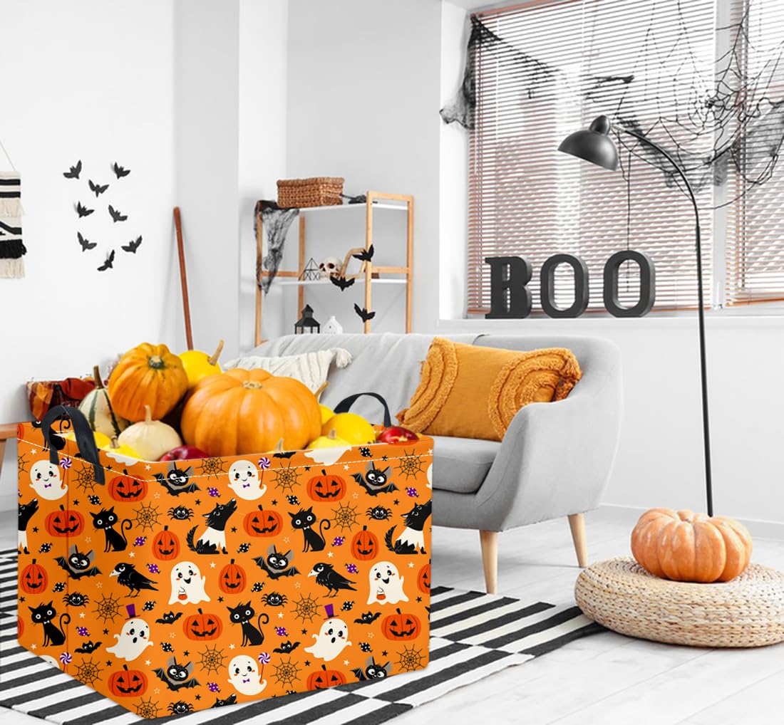 TIBAOLOVER Rectangular Halloween Basket for Kids Cute Pumpkin Basket Storage Bin Organizer Box Room Decor for Halloween Parties(Yellow Halloween Basket)