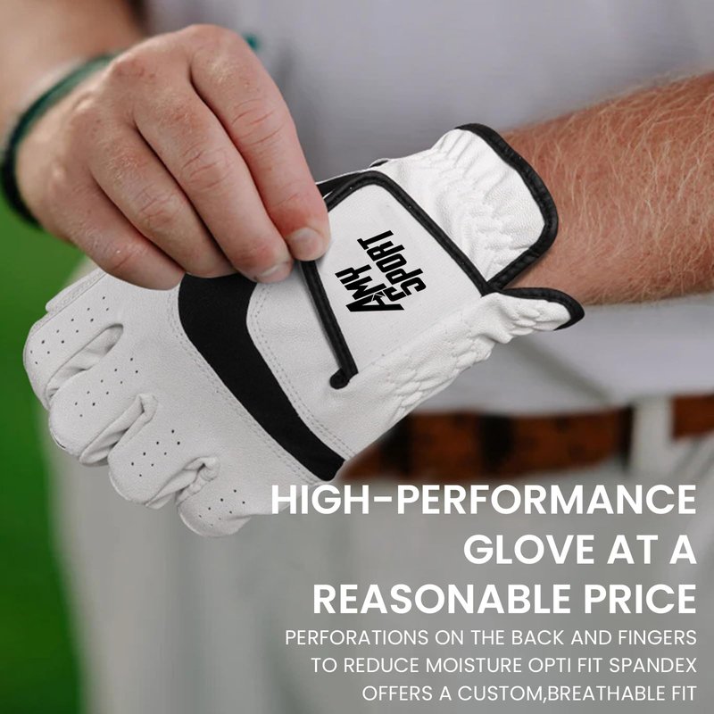 Amy Sport Golf Gloves Men Right Handed Golfer Left Hand 3 Pack PU Leather All Weather Grip Soft Breathable Flexible for Mens (White-3 Pack, Large, Right)