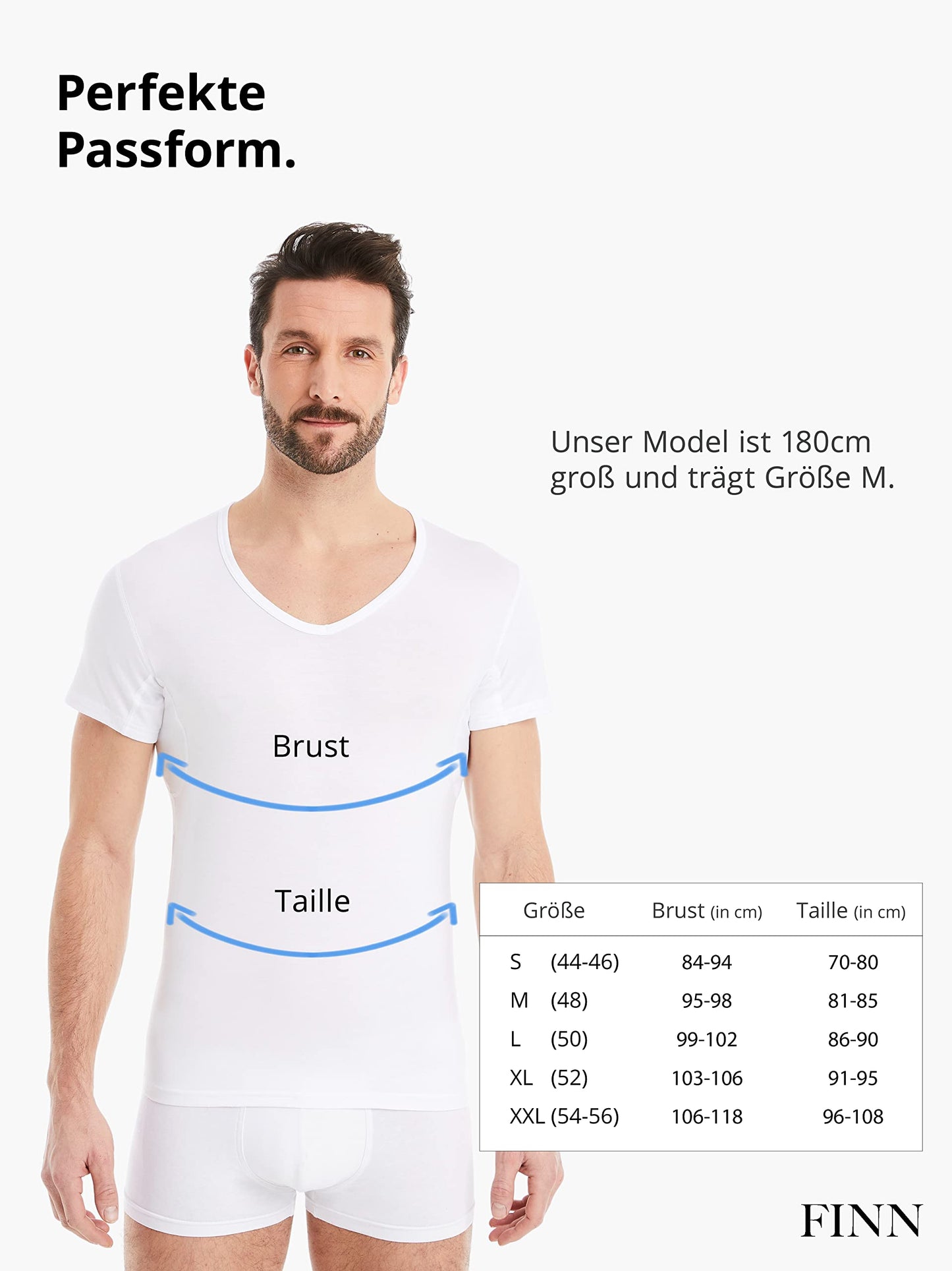 FINN Men's Anti-Sweat Shirt with V-Neck and Integrated Underarm Pads to Prevent Strong Sweating - Undershirt with Guaranteed Protection Against Sweat Stains and Sweat Odour