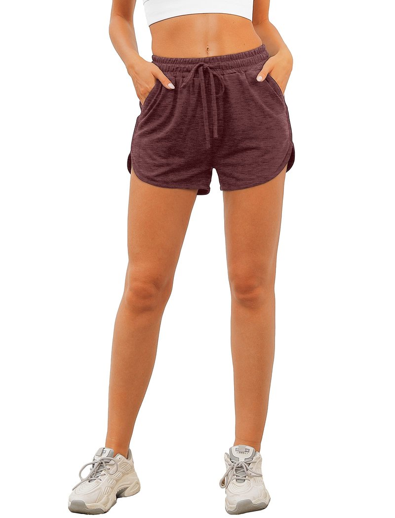 Aloodor Women's Shorts Running Workout Shorts Casual Summer Burgundy S