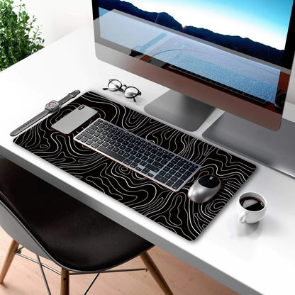 HGWALP Large Gaming TOPO Keyboard Mouse Pad Black Topographic Mouse Pad with Anti-Slip Rubber Base, Extended XXL Long Gaming Mousepad Big Mouse Pads for Desk,31.5 X 11.8 Inch