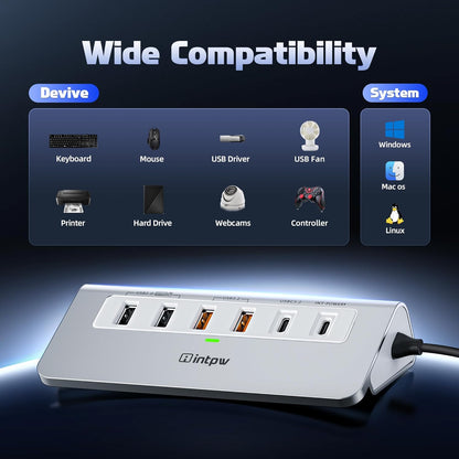 USB C Hub 10Gbps, 9-in-1 USB 3.2 Hub with 4K@60Hz HDMI, Type-C 3.2, 2 USB-A 3.2, 2 USB-A 2.0, PD 100W, SD/TF Slot, Aluminum USB Hub for Laptop, iPhone 16/15 Series, MacBook Air/Pro and More