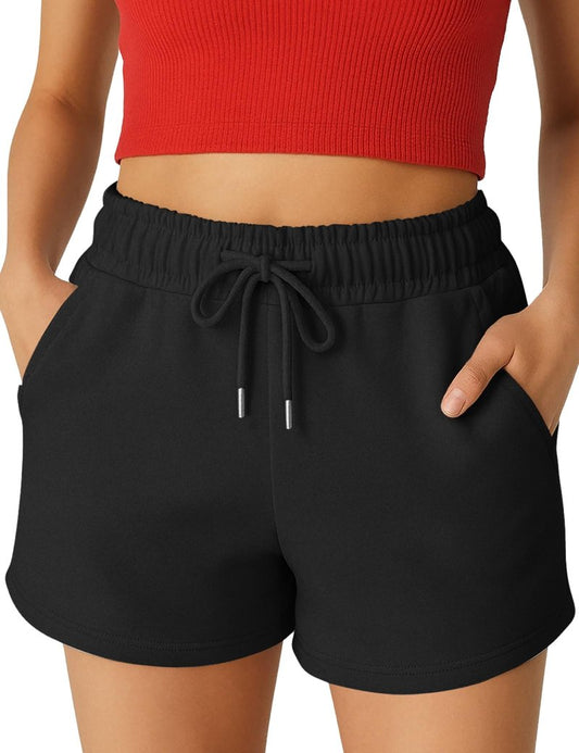 ROSS CAMP Womens Shorts - SweatShorts Workout Gym Shorts for Women Trendy Fashion Athletic Casual Summer Lounge Sweat Bermuda(Black, M)