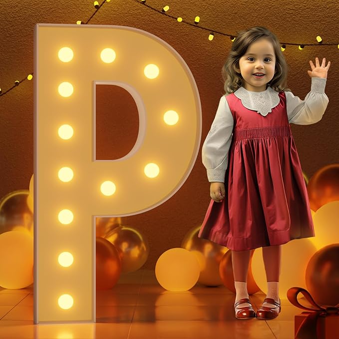 Marquee Letters 4 Feet Tall Large Light Up Letters P Happy Birthday Decorations Marry Me Proposal Engagement Party Decor Yellow Light Birthday Decorations Balloon Arch Kit Foam Sign P