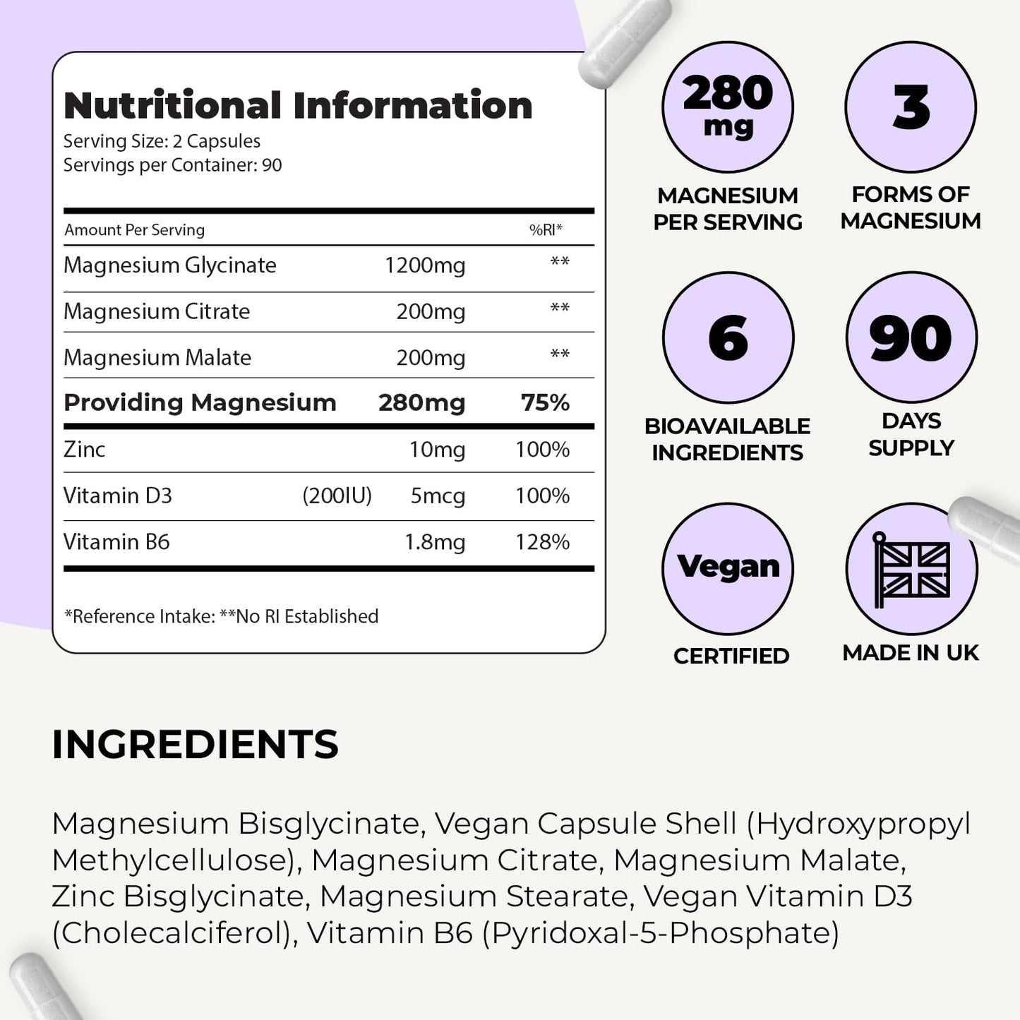 Inspiriko 6-in-1 Magnesium Supplements for Women (3 Month Supply) 1600mg Triple Magnesium Complex with Citrate, Malate & Glycinate, Zinc, B6 & D3 - for Sleep, Energy & Hormonal Balance, 180 Capsules