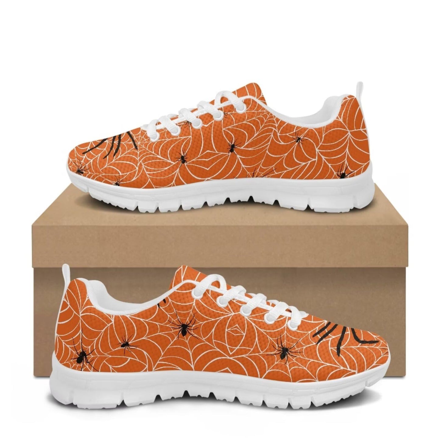 GIFTPUZZ Orange Web Men's Slip-On Sneakers Halloween Themed Lightweight Walking Shoes with Non-Slip Sole for Indoor/Outdoor Comfortable Casual Fashion Gifts for Halloween Size 45