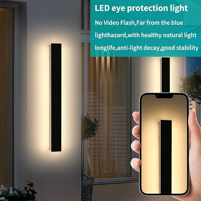 Mikeru 39.3" 2Pack Outdoor Wall Sconce 3000K Warm White - IP65 Waterproof Black Exterior Light, Hardwired Wall Mounted Fixture for Porch, Patio & Entryway | Non-Dimmable Weatherproof Design
