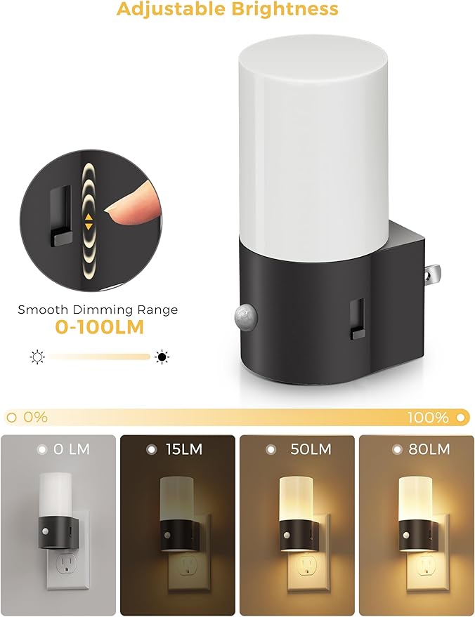 L LOHAS LED Motion Sensor Night Light, [2 Pack] Motion Activated Night Light Plug into Wall, Dimmable 100LM, Soft White 3000K, Motion Sensor Light Indoor for Hallway Bedroom Stairway Bathroom Elderly