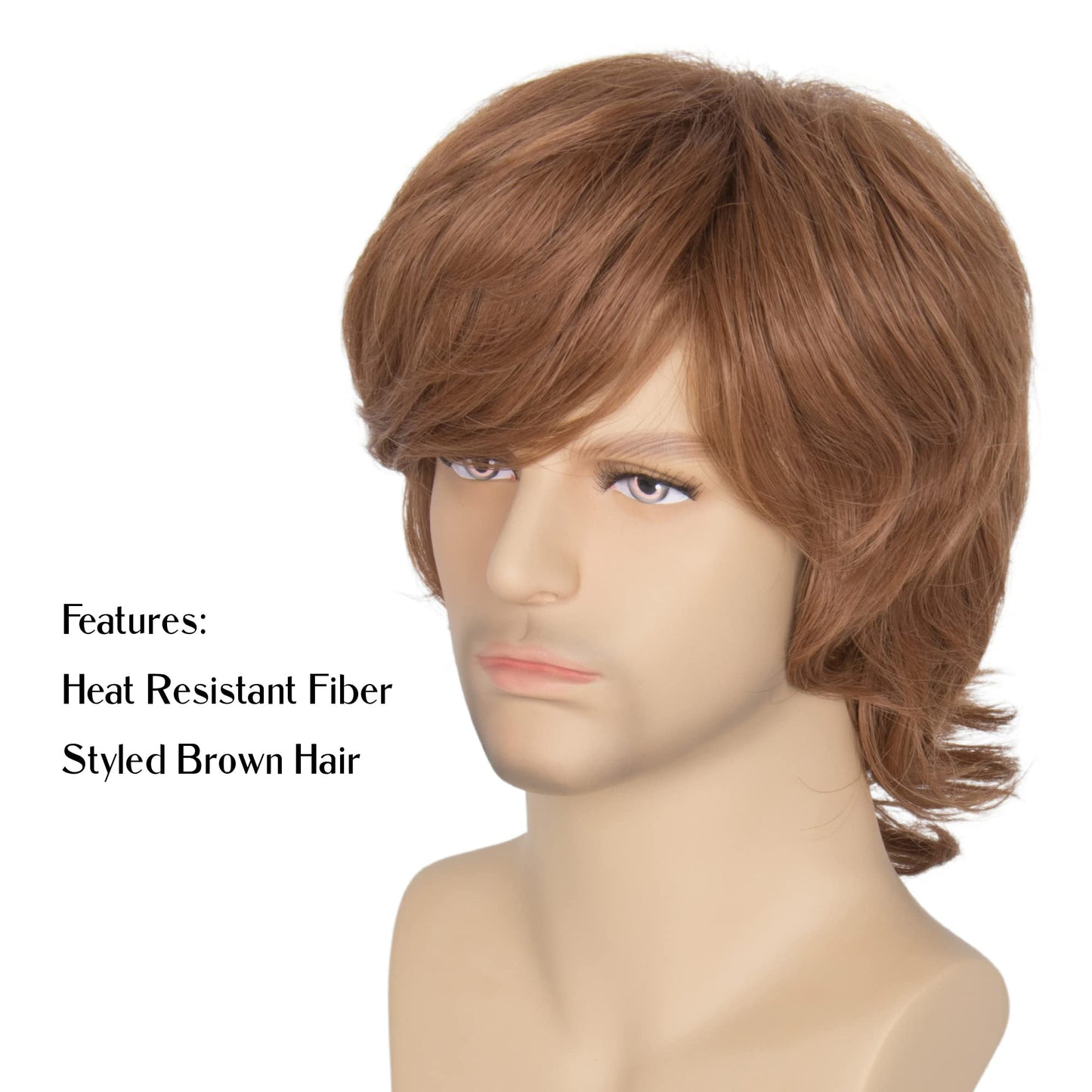 Miss U Hair Shaggy Wig Men Short Wavy Brown Wig Halloween Cosplay 60s 70s Male Rocker Costume Hair